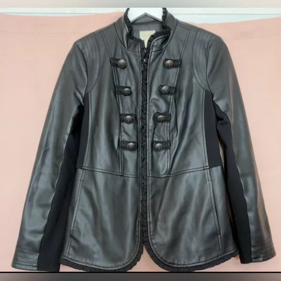 Chico's Elegant Black Military Leather Jacket Trendy - Picture 2 of 12